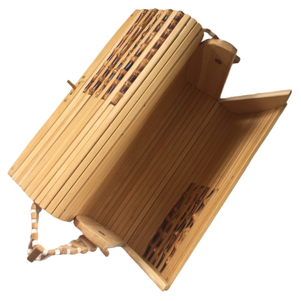 VINTAGE Rare 2-Tone Bamboo Wood Purse - Picture 3 of 9